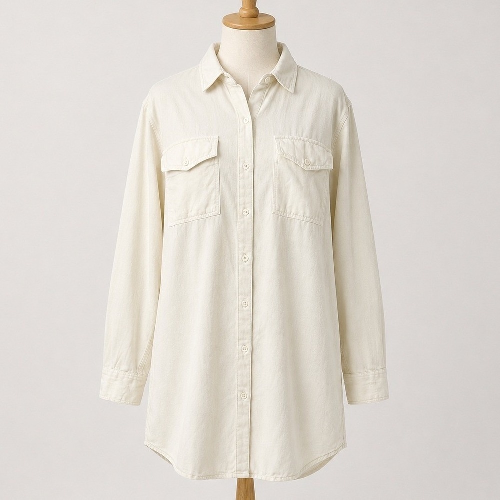 Outerknown Shirt Dress Womens M White Linen Organic Cotton Herringbone Lagenlook